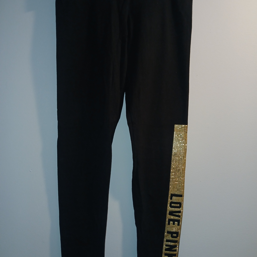 PINK Victoria's Secret Black Leggings with Gold Detailing